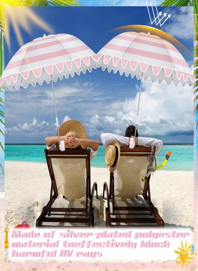 Abbylike 2 Pcs Scalloped Chair Umbrella with Universal Adjustable Clamp 38'' Portable Wheelchair Umbrella UPF 50+ Camping Chair Parasol with Bag for Outdoor Patio Lawn(Pink, White Scalloped) - Image 2