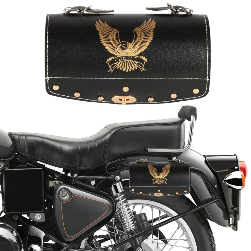 Autofy Universal Hawk Printed Single Lock Saddle Bag for All Bikes (Black, Golden) | Leatherette - Image 5