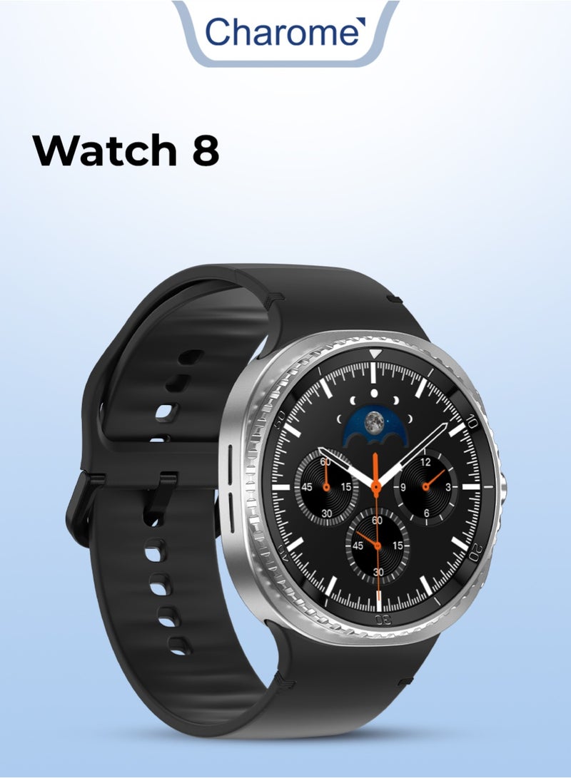 Charome Smart Watch8 Classic 1.43" TFT Display, Bluetooth Calling, Wireless Charging, 3ATM Waterproof – Black - Image 1