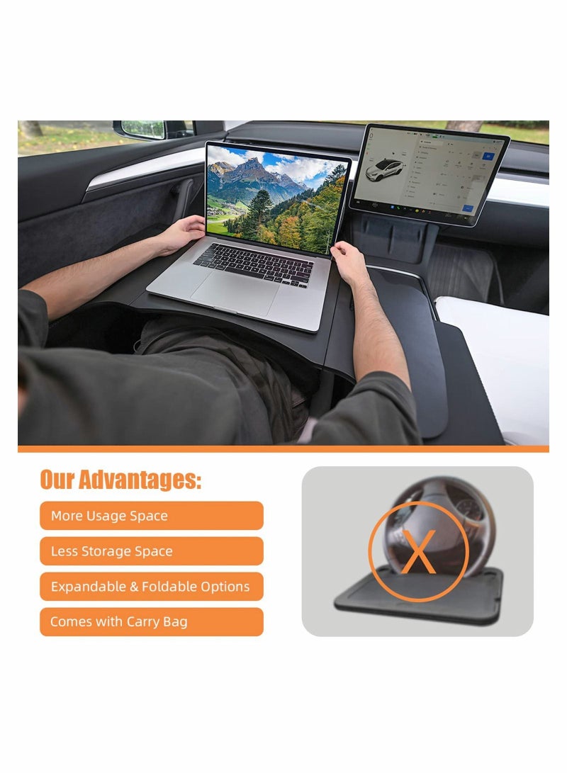 SYOSI Upgraded Foldable Car Laptop Desk for Tesla Model Y and Model 3 Accessories, Steering Wheel Desk, Multipurpose Car Travel Table Food Tray for Drive-Thru, Working and Makeup (Comes with Handbag) - Image 3