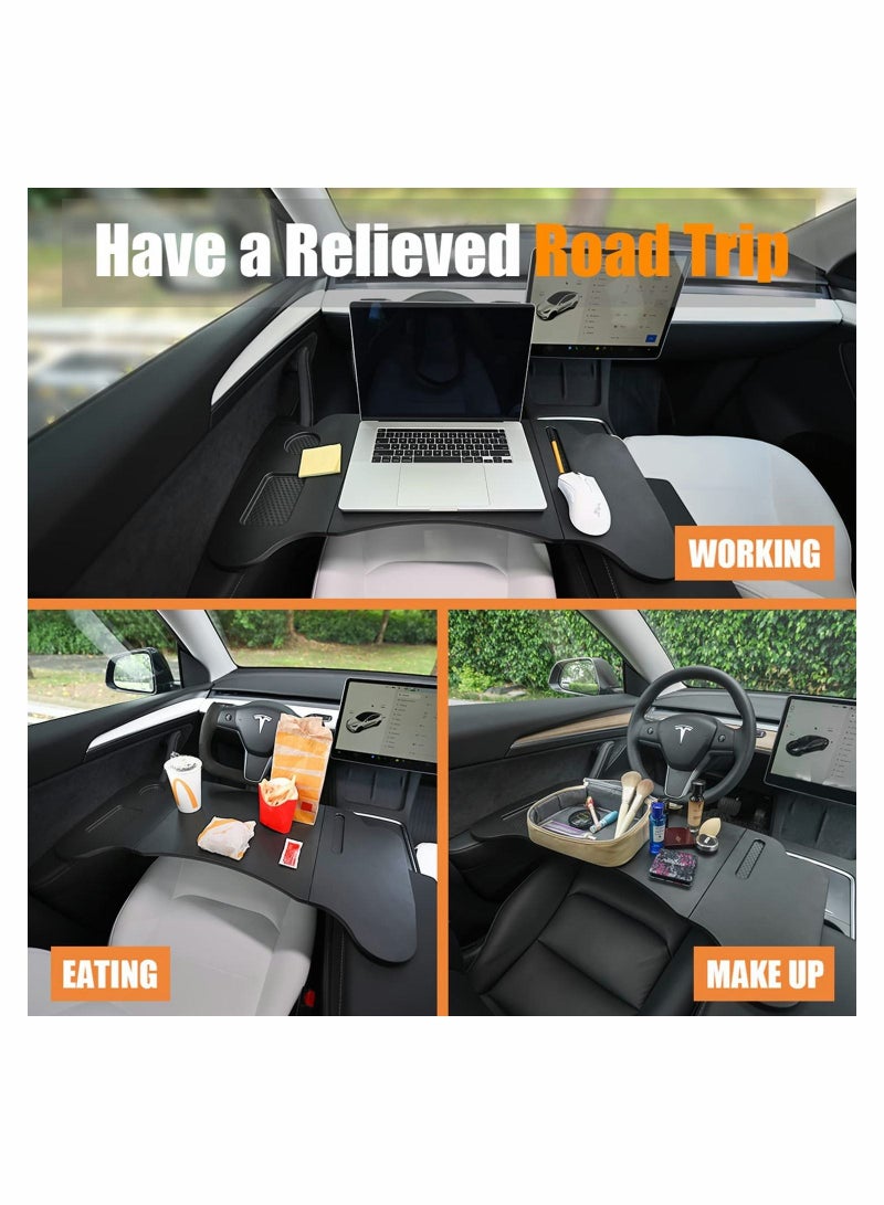 SYOSI Upgraded Foldable Car Laptop Desk for Tesla Model Y and Model 3 Accessories, Steering Wheel Desk, Multipurpose Car Travel Table Food Tray for Drive-Thru, Working and Makeup (Comes with Handbag) - Image 2