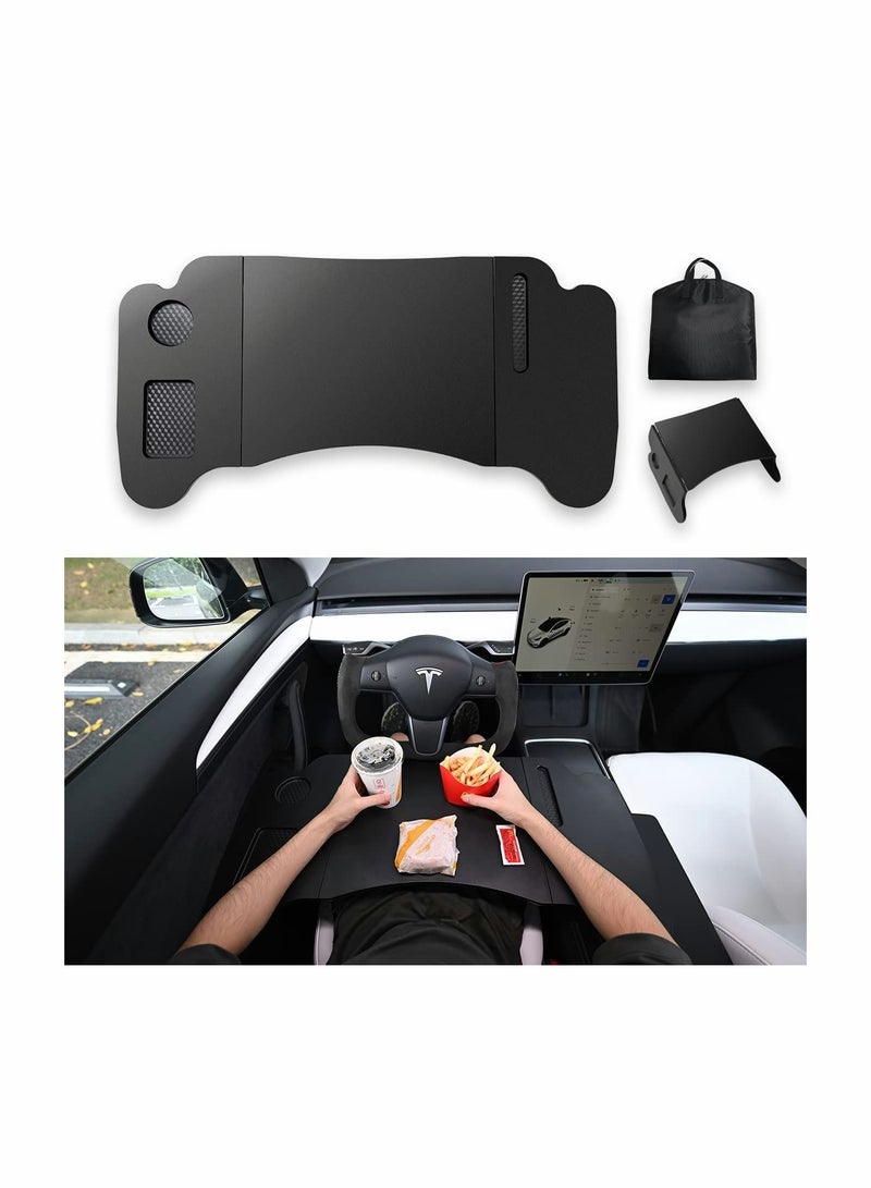 SYOSI Upgraded Foldable Car Laptop Desk for Tesla Model Y and Model 3 Accessories, Steering Wheel Desk, Multipurpose Car Travel Table Food Tray for Drive-Thru, Working and Makeup (Comes with Handbag) - Image 1