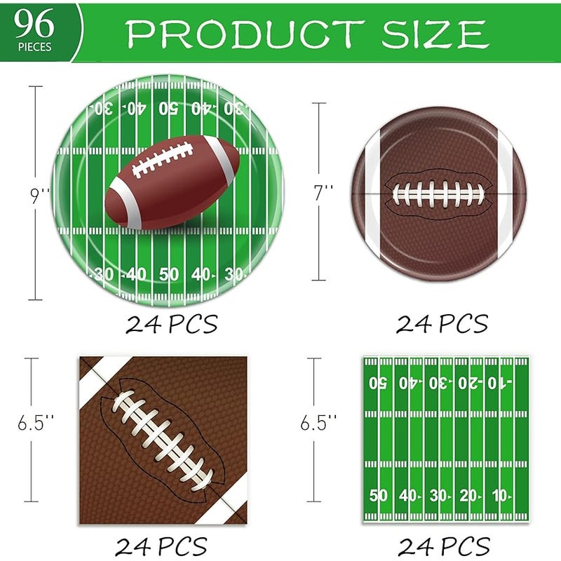 Oigco 96 PCS Football Party Supplies Plates and Napkins Tableware Set Football Theme Party Decorations Including Paper Plates Napkins Cups for Football Birthday Party, 24 Guests - Image 2