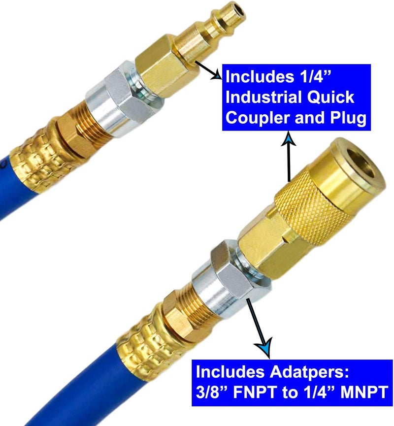 YOTOO 1/2-Inch I.D. Hybrid Air Hose 50-Feet with Brass Fittings and Quick Couplers - Image 5