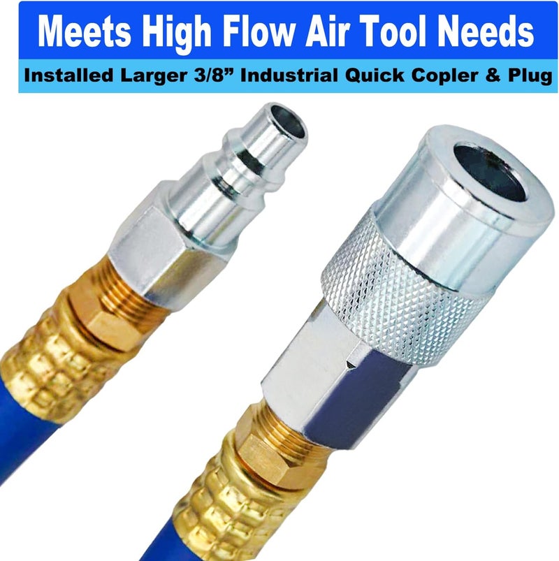 YOTOO 1/2-Inch I.D. Hybrid Air Hose 50-Feet with Brass Fittings and Quick Couplers - Image 4