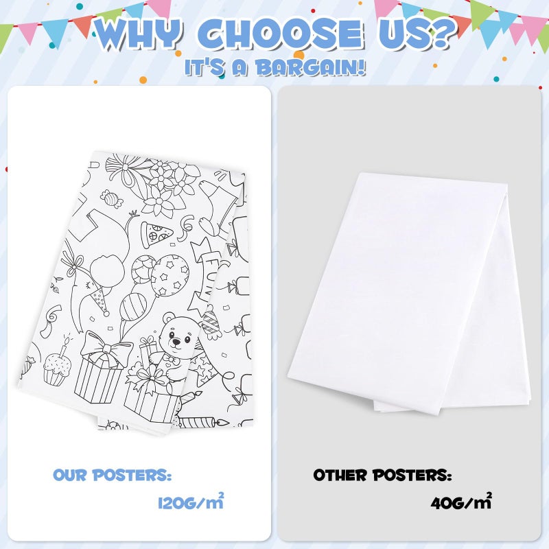NatNarr Happy Birthday Giant Coloring Poster/Tablecloth, 30 x 72 Inch Birthday Craft for Kids Art Crafts Paper Banner Kid Games Activities,Coloring Tablecloth Crafts for Classroom Wall School Home Parties - Image 5