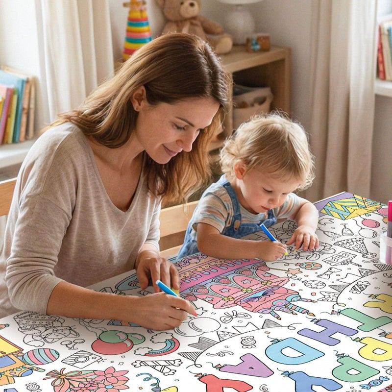 NatNarr Happy Birthday Giant Coloring Poster/Tablecloth, 30 x 72 Inch Birthday Craft for Kids Art Crafts Paper Banner Kid Games Activities,Coloring Tablecloth Crafts for Classroom Wall School Home Parties - Image 4