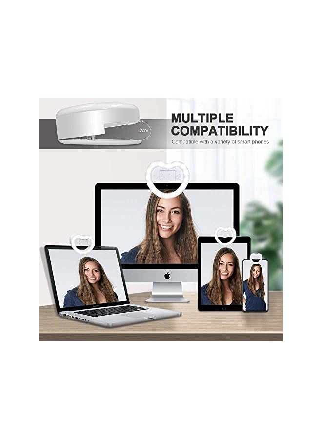 Zaboon Selfie Ring Light, 40 Led Dimmable Ring Light Clip-On Phone Ring Light, 3 Light Color 3 Level Brightness Universal Selfie Light For Phone, Laptop, Youtube, Video, Makeup, Beauty Live Fill Light(Heart)  - Image 2