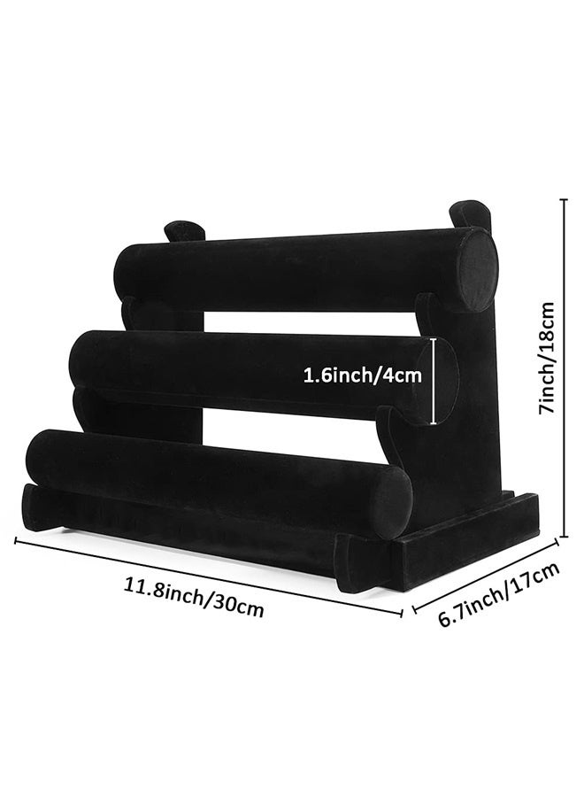 Bracelet Display Stand, 3 Tiers Black Velvet Soft T Bar Bracelet Holder Jewelry Watch Tower Organizer  - Image 5