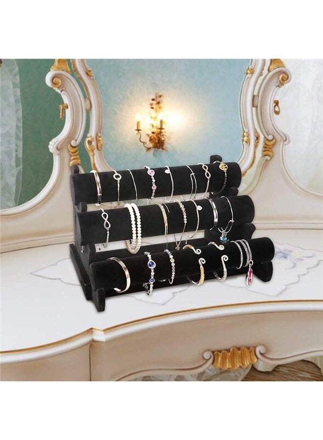 Bracelet Display Stand, 3 Tiers Black Velvet Soft T Bar Bracelet Holder Jewelry Watch Tower Organizer  - Image 3