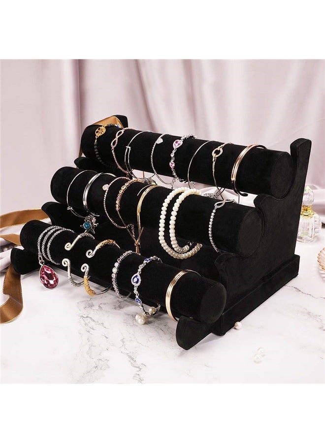 Bracelet Display Stand, 3 Tiers Black Velvet Soft T Bar Bracelet Holder Jewelry Watch Tower Organizer  - Image 4
