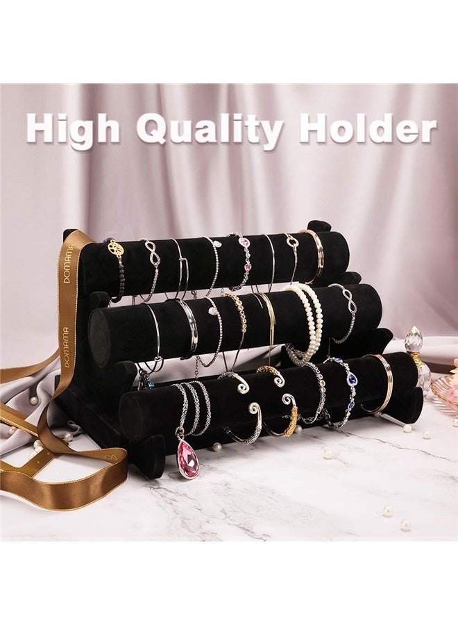 Bracelet Display Stand, 3 Tiers Black Velvet Soft T Bar Bracelet Holder Jewelry Watch Tower Organizer  - Image 2