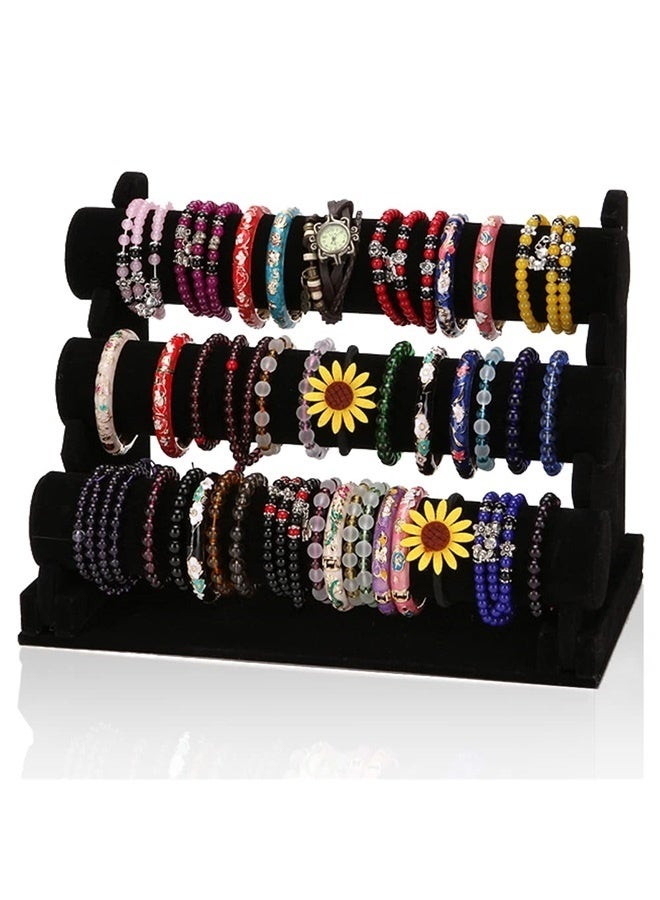 Bracelet Display Stand, 3 Tiers Black Velvet Soft T Bar Bracelet Holder Jewelry Watch Tower Organizer  - Image 1