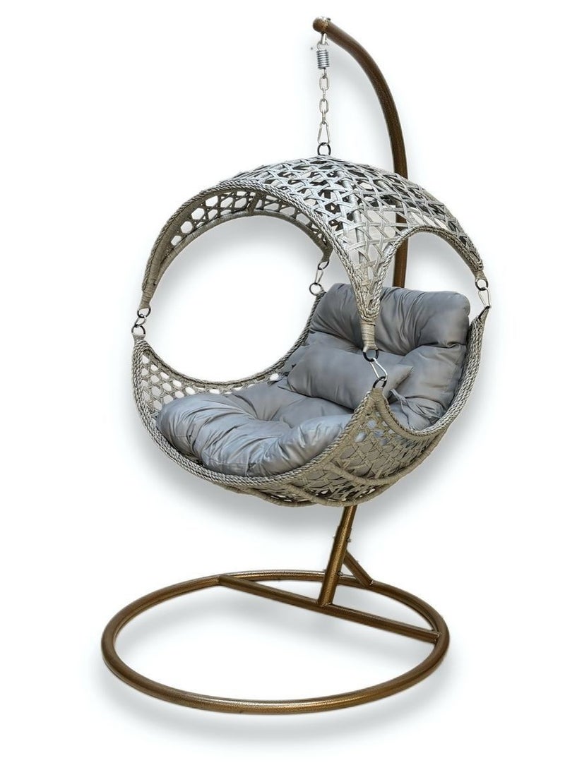 أيام البركة كرسي أرجوحة معلق من الخوص مع حامل - رمادي - ١١٥×٨٧×٦٠ سم - Image 1