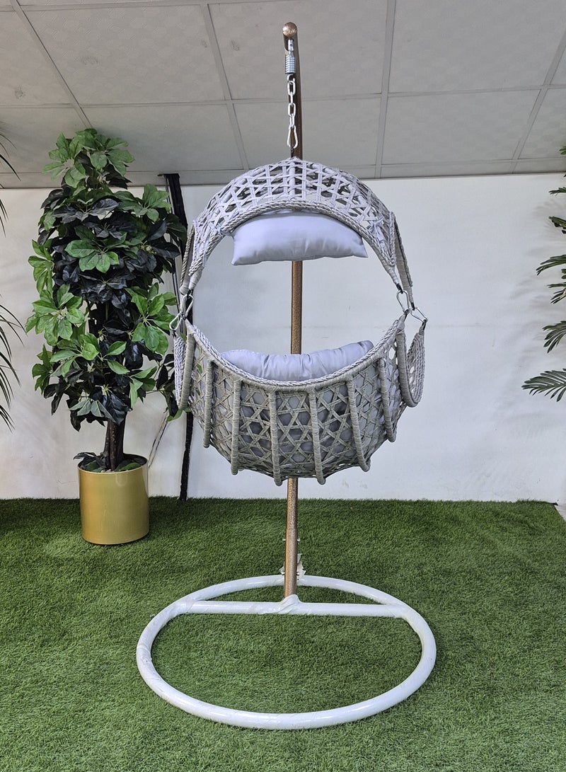 أيام البركة كرسي أرجوحة معلق من الخوص مع حامل - رمادي - ١١٥×٨٧×٦٠ سم - Image 2