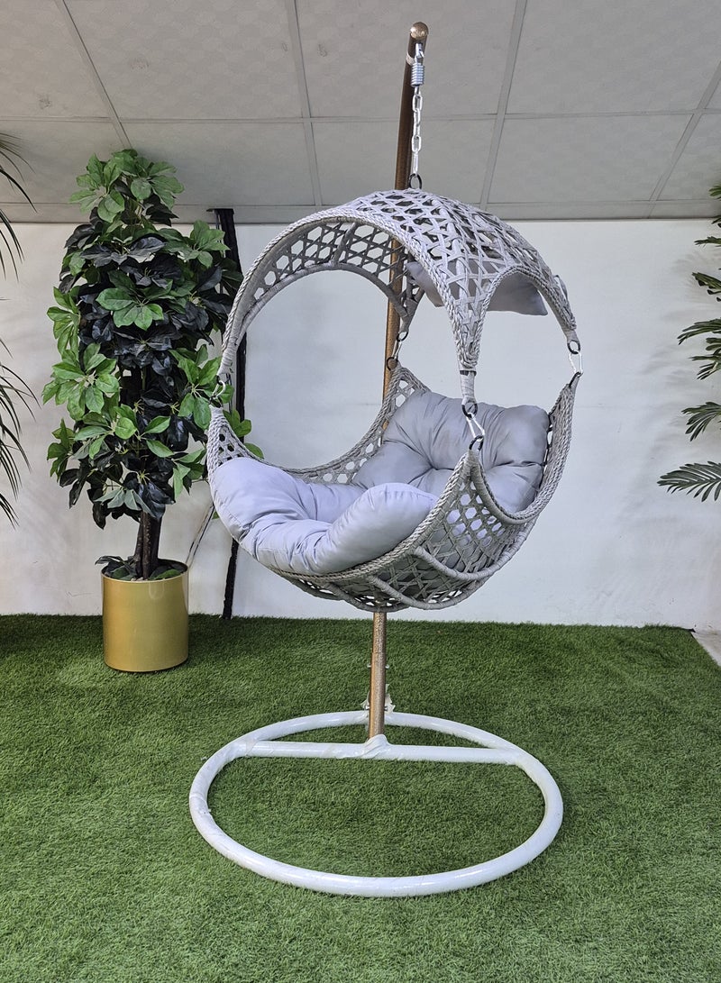 أيام البركة كرسي أرجوحة معلق من الخوص مع حامل - رمادي - ١١٥×٨٧×٦٠ سم - Image 3