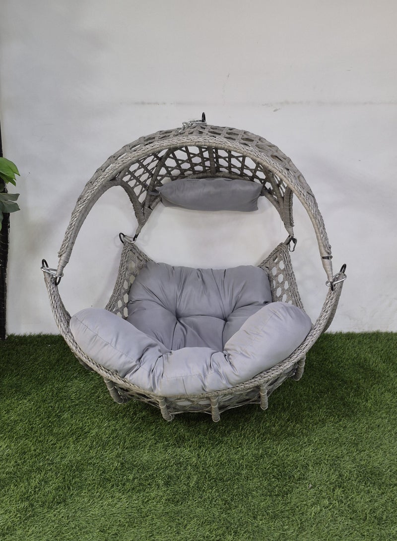 أيام البركة كرسي أرجوحة معلق من الخوص مع حامل - رمادي - ١١٥×٨٧×٦٠ سم - Image 4