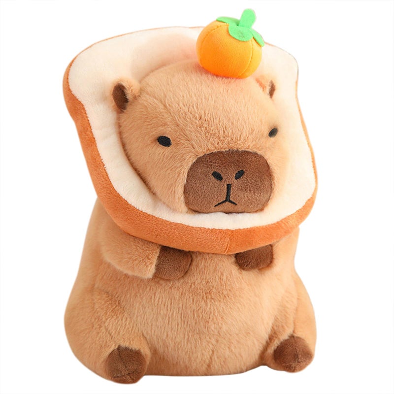 Ditucu Cute Orange Capybara Plush Pillow with Wearable Toast Headgear Stuffed Animal Bread Capibara Plushies Toys Gifts for Kids Brown 11 inch - Image 3