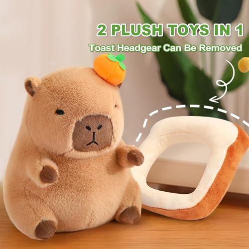 Ditucu Cute Orange Capybara Plush Pillow with Wearable Toast Headgear Stuffed Animal Bread Capibara Plushies Toys Gifts for Kids Brown 11 inch - Image 5
