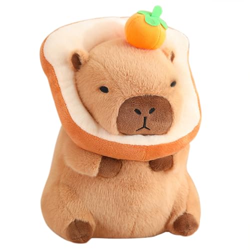 Ditucu Cute Orange Capybara Plush Pillow with Wearable Toast Headgear Stuffed Animal Bread Capibara Plushies Toys Gifts for Kids Brown 11 inch - Image 1