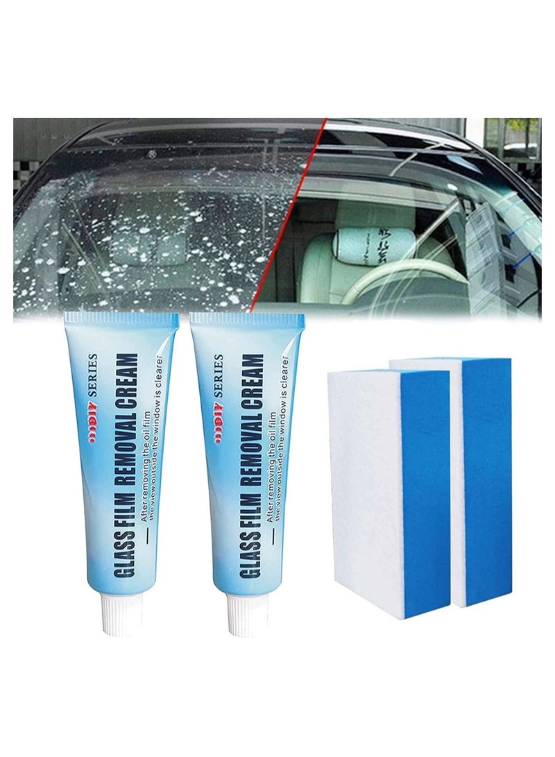 SYOSI Car Glass Oil Film Cleaner 2Pcs Glass Film Removal Cream Car Windshield Oil Film Cleaner Glass Stripper Water Spot Remover Glass Oil Film Remover with Sponge for Car and Home Bathroom Glass  - Image 1