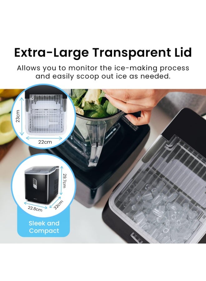 Pro Breeze Ice Maker Machine, Large Countertop Automatic Ice Maker with Ice Scoop, 15kg Compact Self-Cleaning Clear in 6-9 Mins, 2 Sizes of Bullet Ice for Home/Kitchen/Bar/Party - Black - Image 5