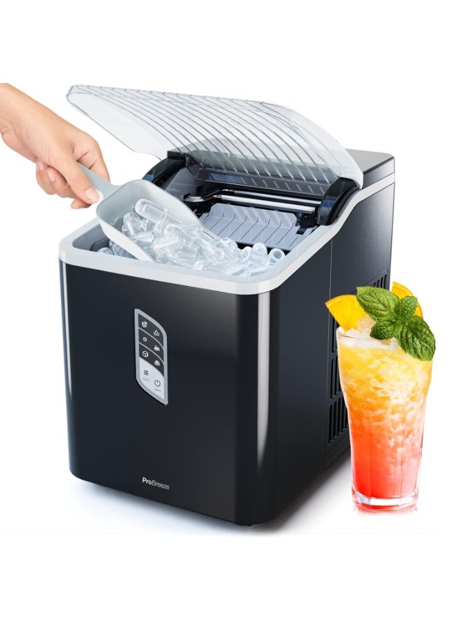 Pro Breeze Ice Maker Machine, Large Countertop Automatic Ice Maker with Ice Scoop, 15kg Compact Self-Cleaning Clear in 6-9 Mins, 2 Sizes of Bullet Ice for Home/Kitchen/Bar/Party - Black - Image 1