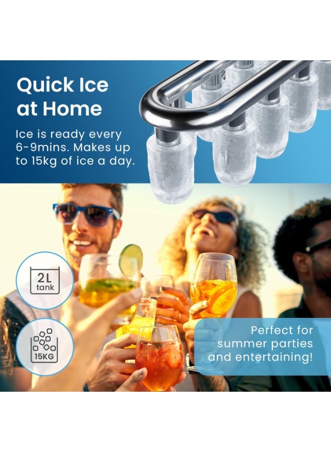 Pro Breeze Ice Maker Machine, Large Countertop Automatic Ice Maker with Ice Scoop, 15kg Compact Self-Cleaning Clear in 6-9 Mins, 2 Sizes of Bullet Ice for Home/Kitchen/Bar/Party - Black - Image 3