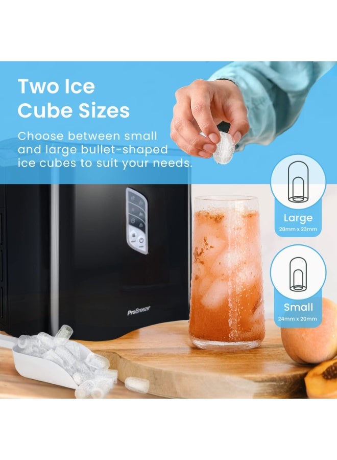 Pro Breeze Ice Maker Machine, Large Countertop Automatic Ice Maker with Ice Scoop, 15kg Compact Self-Cleaning Clear in 6-9 Mins, 2 Sizes of Bullet Ice for Home/Kitchen/Bar/Party - Black - Image 4