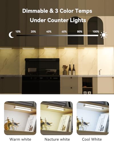 Rihvy Under Cabinet Lighting 4 Inches Rechargeable Motion Sensor Light Indoor 3 Color Dimmable Closet Light Battery Operated USB Stick on LED Magnetic Under Counter Lights for Kitchen Stair 6 Packs - Image 3