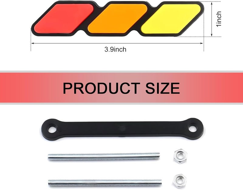 Neferta 1 PC Car Front Grille Badge, 4.7" x 0.98" Three-Color Personalized Diamond-Shaped Decoration, ABS Anti-Rust Center Mesh Sign, Compatible with 4Runner Tacoma Tundra (Red & Orange & Yellow) Economical upgraded quality - Image 2