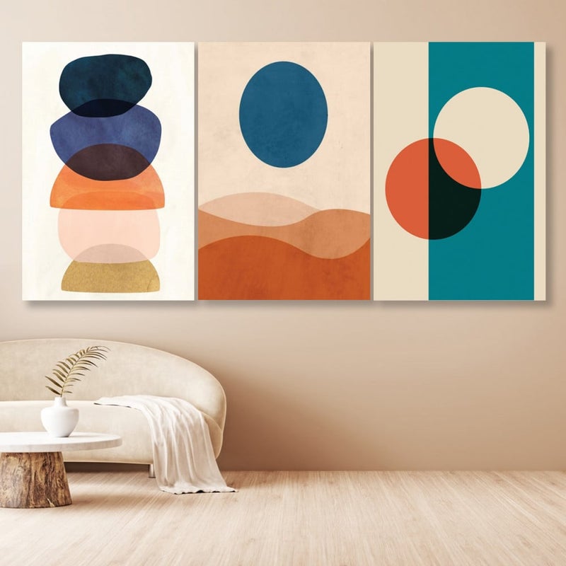 Marktna Three canvas panels with an abstract art design and a hollow frame, measuring (120×60), three pieces - Image 1