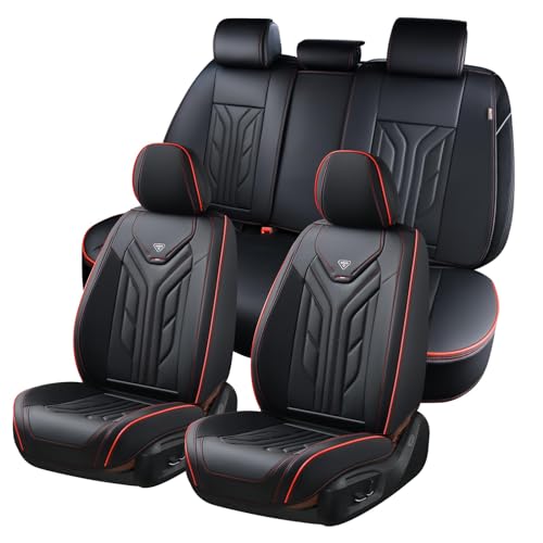 Coverado Seat Covers Car Seat Covers Full Set Leather Seat Covers for Cars Automotive Seat Covers Car Seat Protector Car Accessories Fit for Most Sedans SUV Pickup TruckBlackRed