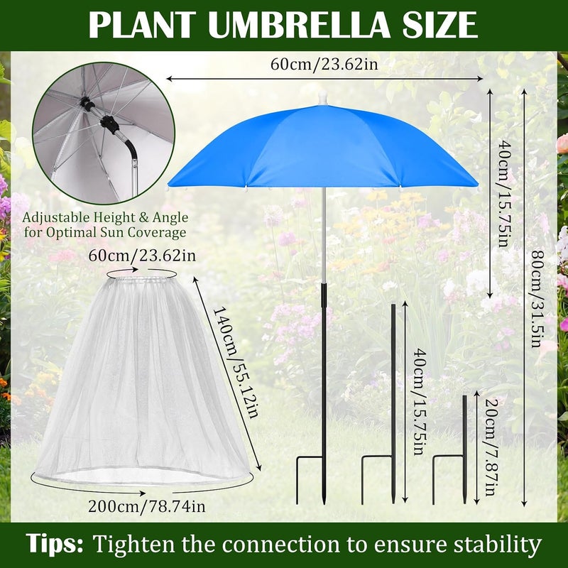 SilTriangle 3 Pack 2-in-1 Shade Plant Umbrellas with Net Cover 23.6 Inch Garden Cover Adjustable Sun Protection Umbrella Space Saving Garden Umbrella for Potted Plants Bed Flower Pot - Image 2