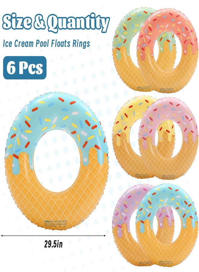 Wovnet 6 Pcs Ice Cream Pool Floats 30" Inflatable Swimming Rings Summer Beach Pool Toys for Adult Summer Novelty Ice Cream Drip Party Decorations for Beach Swimming Party Supplies - Image 3