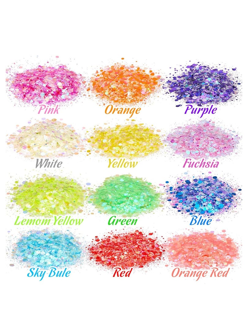 SYOSI مجموعة لامعة تتلألأ في الظلام - 12 زجاجة من اللمعان السميك للوجه، الجسم، الشعر، والأظافر لفن DIY وزينة مكياج احتفالية، تزيين حفلات تجميلية - Image 2