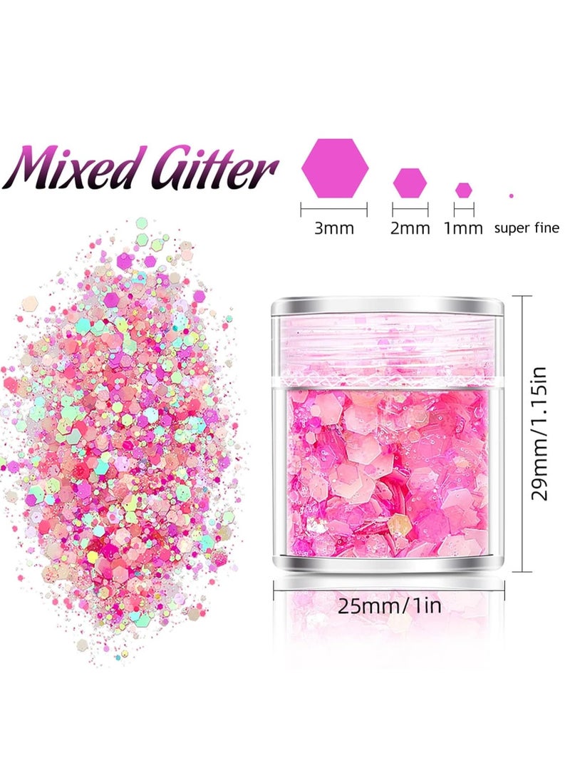 SYOSI مجموعة لامعة تتلألأ في الظلام - 12 زجاجة من اللمعان السميك للوجه، الجسم، الشعر، والأظافر لفن DIY وزينة مكياج احتفالية، تزيين حفلات تجميلية - Image 3