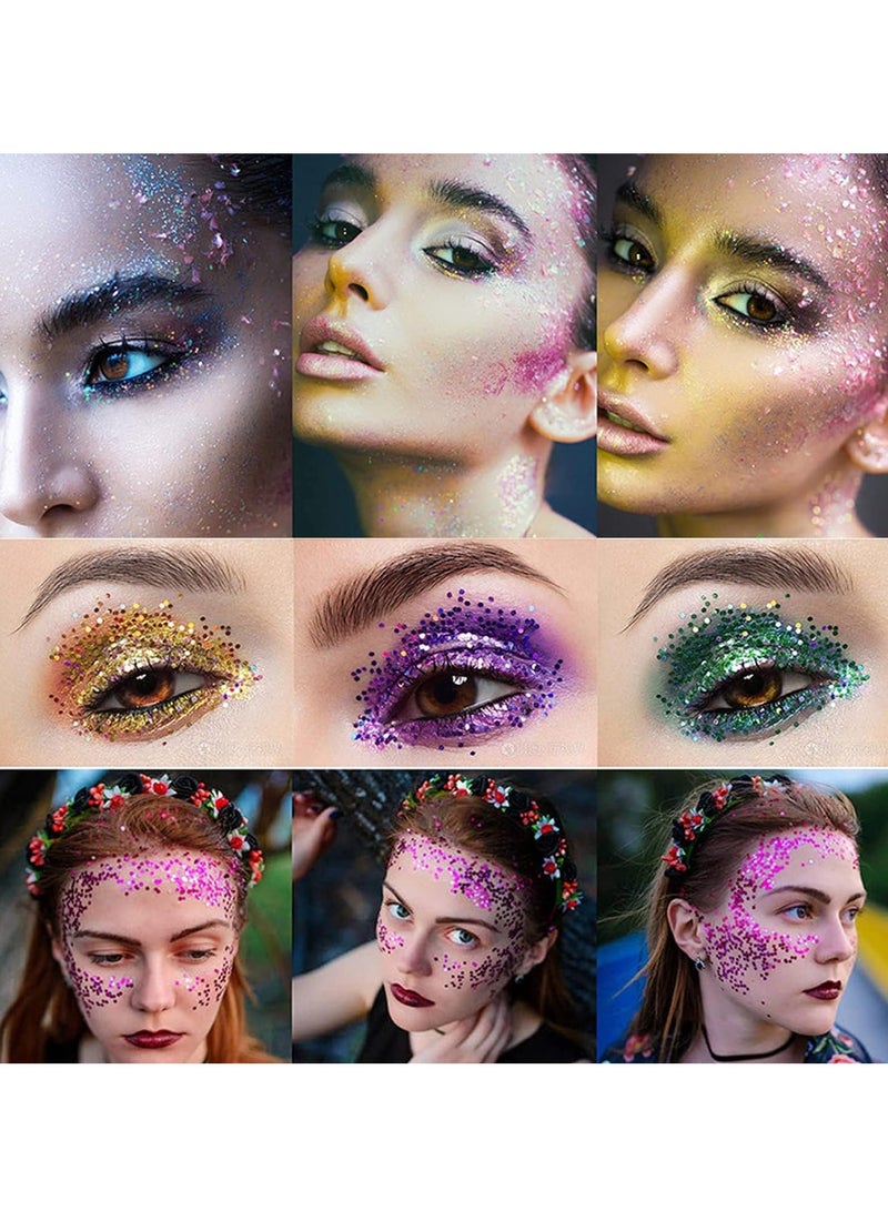 SYOSI مجموعة لامعة تتلألأ في الظلام - 12 زجاجة من اللمعان السميك للوجه، الجسم، الشعر، والأظافر لفن DIY وزينة مكياج احتفالية، تزيين حفلات تجميلية - Image 4