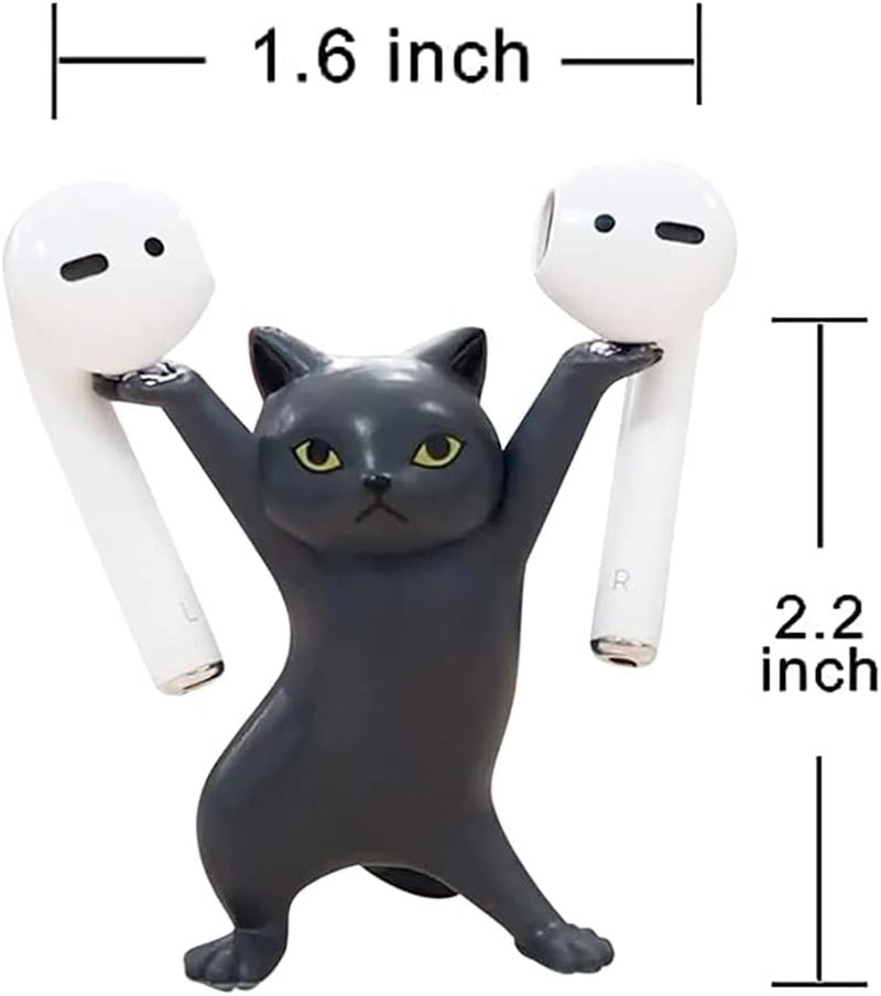 ATHAND Cute Stuff Home Decor Fun Kitty Decoration for Desk Shelf Magnetic Dance Cat Airpod Holder Headphone Earbuds Holder for Apple AirPods 1& 2 3 Pro, Unique Birthday Bday Gifts Ideas (Black) - Image 4