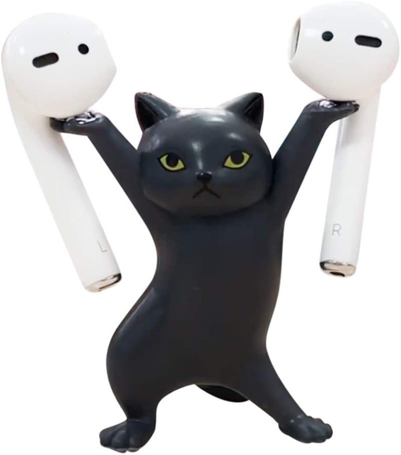 ATHAND Cute Stuff Home Decor Fun Kitty Decoration for Desk Shelf Magnetic Dance Cat Airpod Holder Headphone Earbuds Holder for Apple AirPods 1& 2 3 Pro, Unique Birthday Bday Gifts Ideas (Black) - Image 1