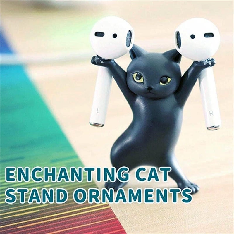 ATHAND Cute Stuff Home Decor Fun Kitty Decoration for Desk Shelf Magnetic Dance Cat Airpod Holder Headphone Earbuds Holder for Apple AirPods 1& 2 3 Pro, Unique Birthday Bday Gifts Ideas (Black) - Image 3