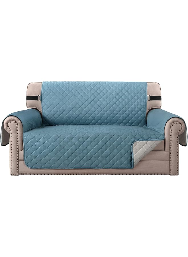 The Bros غطاء أريكة مقاوم للماء، غطاء أريكة قابل للعكس مقاوم للماء مع عصي رغوية وأشرطة مرنة واقي للأثاث للحيوانات الأليفة والأطفال (أزرق، مقعدين) - Image 1