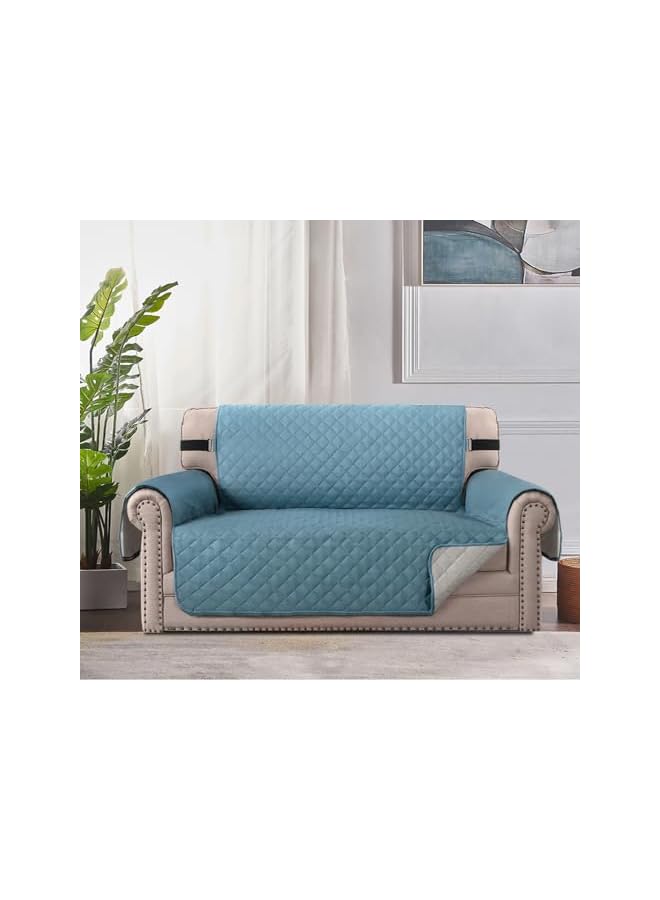 The Bros غطاء أريكة مقاوم للماء، غطاء أريكة قابل للعكس مقاوم للماء مع عصي رغوية وأشرطة مرنة واقي للأثاث للحيوانات الأليفة والأطفال (أزرق، مقعدين) - Image 2