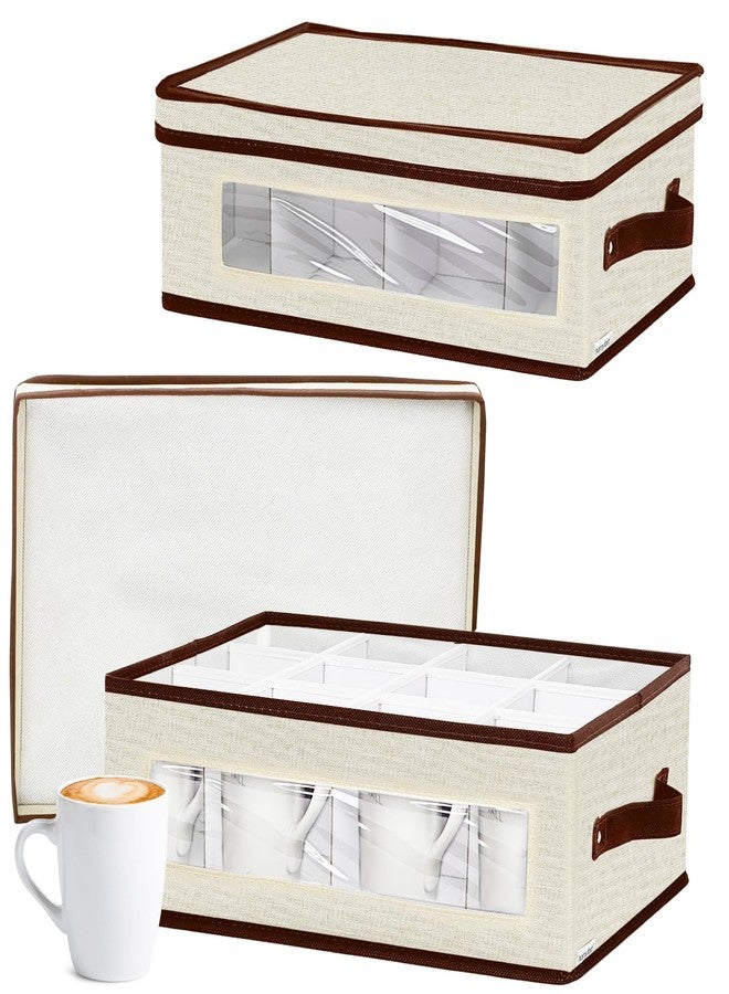 homyfort 2 Pack Mug Storage Box with Dividers, China Cup Storage Containers Organizer Hard Shell with Compartments for 24 Tea Cups and Coffee Mugs (Beige) - Image 1