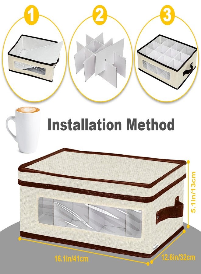 homyfort 2 Pack Mug Storage Box with Dividers, China Cup Storage Containers Organizer Hard Shell with Compartments for 24 Tea Cups and Coffee Mugs (Beige) - Image 2