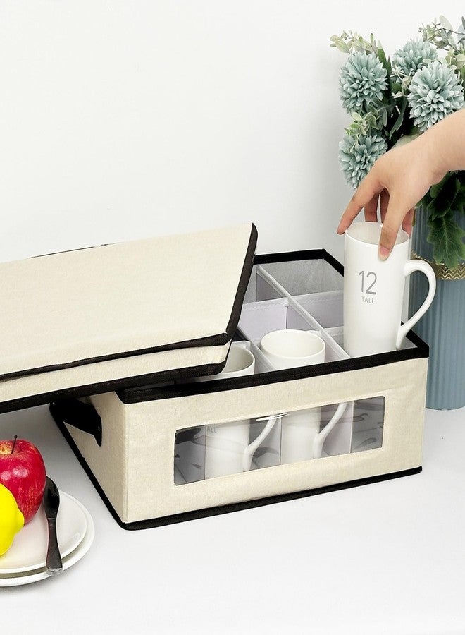 homyfort 2 Pack Mug Storage Box with Dividers, China Cup Storage Containers Organizer Hard Shell with Compartments for 24 Tea Cups and Coffee Mugs (Beige) - Image 4