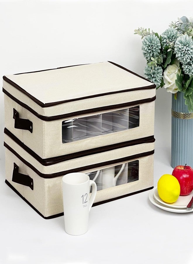 homyfort 2 Pack Mug Storage Box with Dividers, China Cup Storage Containers Organizer Hard Shell with Compartments for 24 Tea Cups and Coffee Mugs (Beige) - Image 3