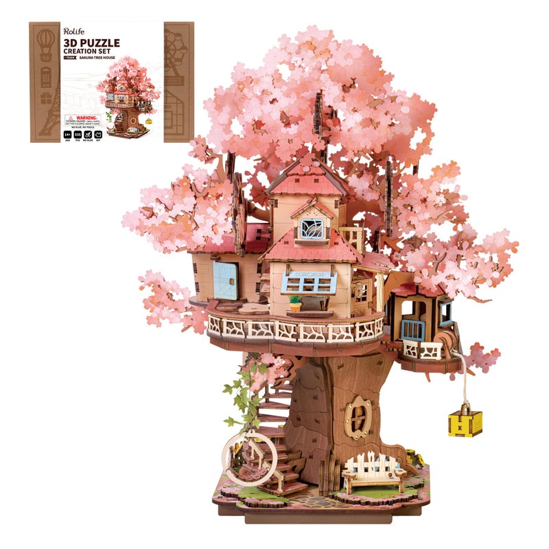 Rolife 3D Puzzles for Adults, Cherry Blossom Bonsai Tree Plants, Japanese Sakura Tree House Flowers Building Set for Adults for Table Toys & Home Decor, Creative Birthday Gift for Girls&Boys (535 PCS) - Image 1