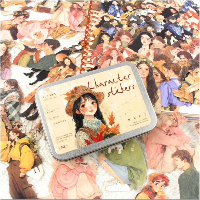 Dwpetzo 100 Pieces People Journal Stickers for Journaling Adults, Fashion Women Men with Metal Box for Storage, Junk Journal Stickers for Scrapbooking Supplies, Collage, Bujo, Craft Art - Image 1