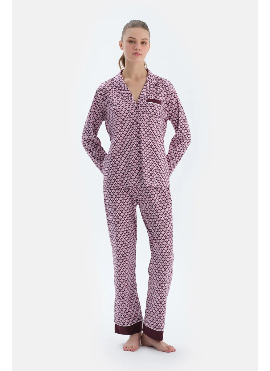 dagi Graphic Print Shirt & Trousers Pajama Set Spread Collar Cotton Blend Mid Rise Regular/Classic Fit Sleepwear